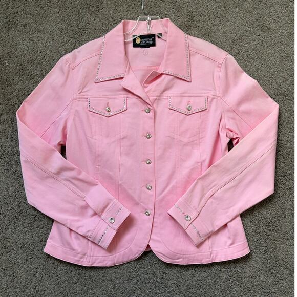 Christine Alexander Pink Denim Jacket Embellished Swarovski Crystal Rhinestones - Picture 6 of 6